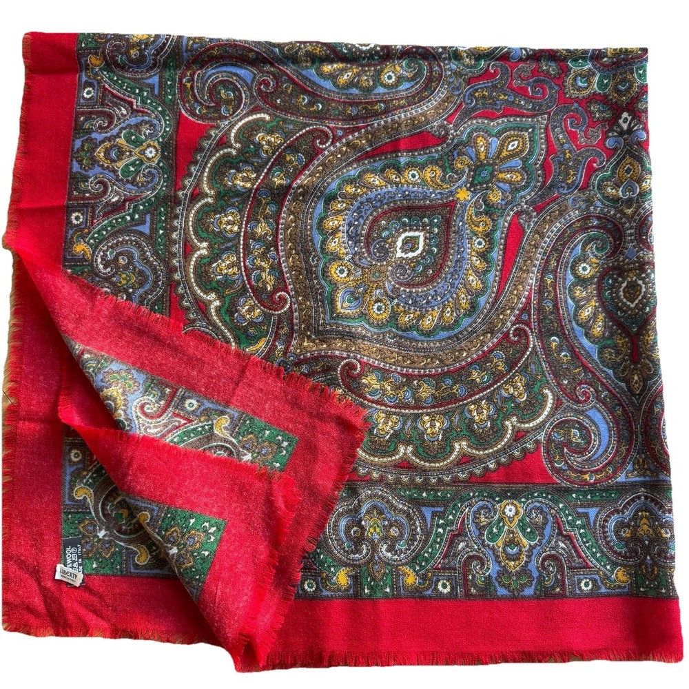 LIBERTY of London Vintage Wool Square Shawl Scarf Wrap Large Raw Edge Italy